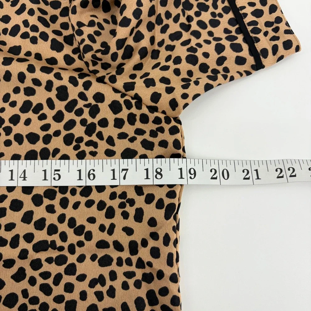 LOFT‎ Womens Small Petite SP Tan Leopard Print Blouse Short Sleeve Puff Shoulder